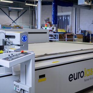eurolaser XL-3200 large-format laser system precisely cutting filter material at Lampe Technical Textiles