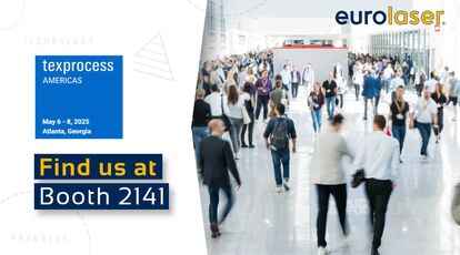 eurolaser booth at Texprocess Americas 2025 in Atlanta – experts advise on CO₂ solutions for technical textiles, performance fabrics and cutting patterns