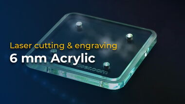 Thumbnail for the video showing combined processing of 6 mm acrylic with groove routing, laser cutting and engraving on a eurolaser cutting system