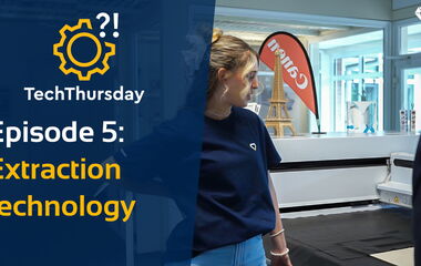 Thumbnail zum Video zeigt die Absaugung von Rauchgasen und Partikeln beim Laserschneiden mit eurolaser