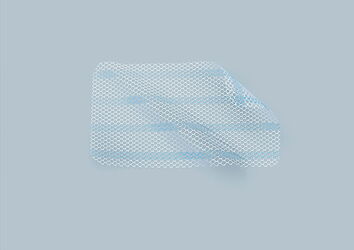 Implante de malla para hernia titanizada TiLENE® Blue Mesh con franjas azules de orientación y bordes atraumáticos cortados por láser – fabricado con precisión mediante una máquina láser de corte CO₂ de eurolaser
