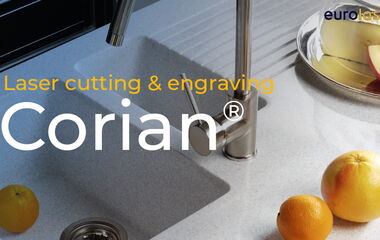 Thumbnail zum Video zeigt das präzise Laserschneiden von Corian® mit der CO₂-Laserschneidmaschine von eurolaser für Design- und Architekturanwendungen