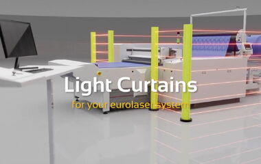 Vorschaubild zum Video über die berührungslosen Sicherheits-Lichtvorhänge (Light Curtains) auf eurolaser-Laserschneidmaschinen