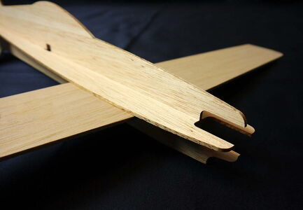 Balsa wood model aircraft with precision-fit joints, efficiently cut using a balsa wood laser cutter from eurolaser