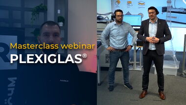 Thumbnail for the video of the eurolaser webinar recording in cooperation with Röhm GmbH about precise laser cutting of PLEXIGLAS® – available in German language only