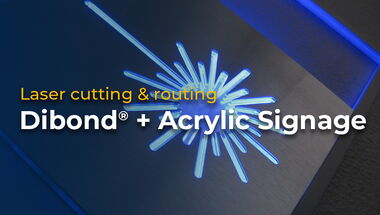 Thumbnail for the video showing the production of LED illuminated outdoor signage made of acrylic and Dibond® on a eurolaser cutting system