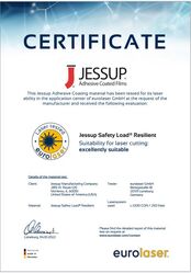 Certificate for the laser cutting test of Jessup Safety Load® Resilient
