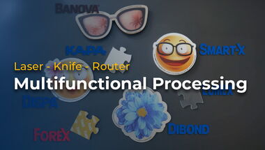 Thumbnail for the video showing multifunctional material processing for POS and visual communication on one eurolaser cutting system in cooperation with 3A Composites