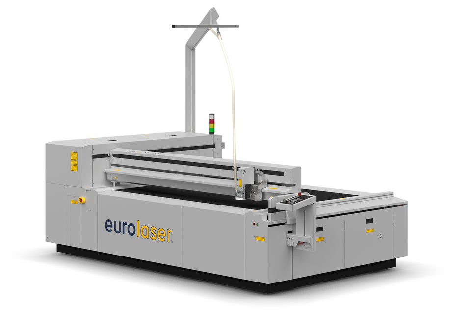 Máquina de corte por láser CO₂ eurolaser XL-1600 vista en ángulo desde el frente