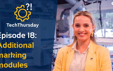 Thumbnail zum Video TechThursday #18 über Markieren und Beschriften mit Marking Modul, Ink Marker, Ink Printer und Label Modul auf einer eurolaser Laserschneidmaschine