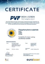 Certificado de la prueba de corte por láser de PVF tejido PPS – tipo: 0113, 0358, 766/597