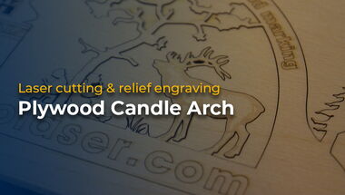 Thumbnail for the video showing laser cutting and engraving of a detailed plywood Christmas arch on eurolaser CO₂ laser cutting machines