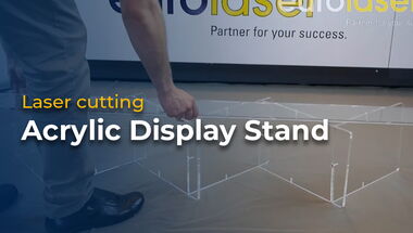 Thumbnail for the video showing a high-quality acrylic brochure display stand with polished cut edges produced with eurolaser CO₂ laser cutting machines