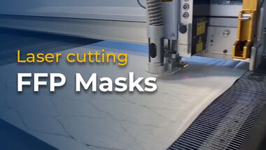 Thumbnail for the video showing precise laser cutting of filter fleece for FFP masks with eurolaser CO₂ laser cutting machines