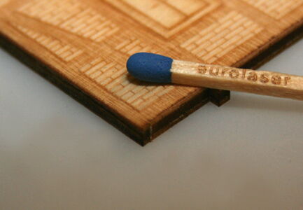 Detailed laser engraving on plywood showing intricate structures and fine contours precisely engraved with a laser