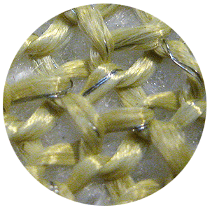 Close up of the metal fibres which are embedded in the aramid fibre